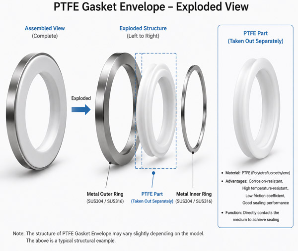 envelope gasket for flange, ptfe material manufacturee from China